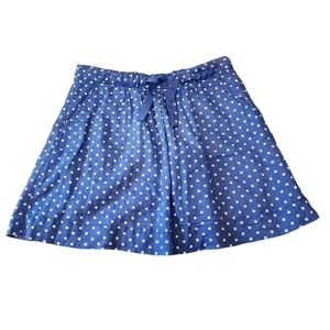 J. Crew Pull On 100% Linen Blue Polka Dot Mini Skirt Tie Waist Pockets Size 6